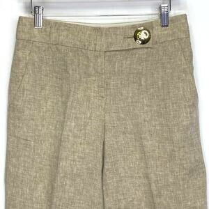 Tory Burch Beige Wide Leg Pants 100% Linen Sz 2 Logo Button Summer Luxury Y2K